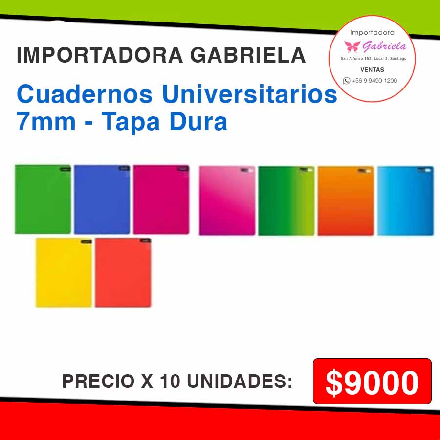 10 Cuadernos Universitarios Cuadriculados de 7 mm