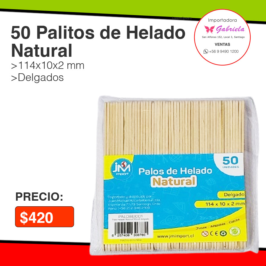 50 Palitos de Helado Natural o Madera - Delgado