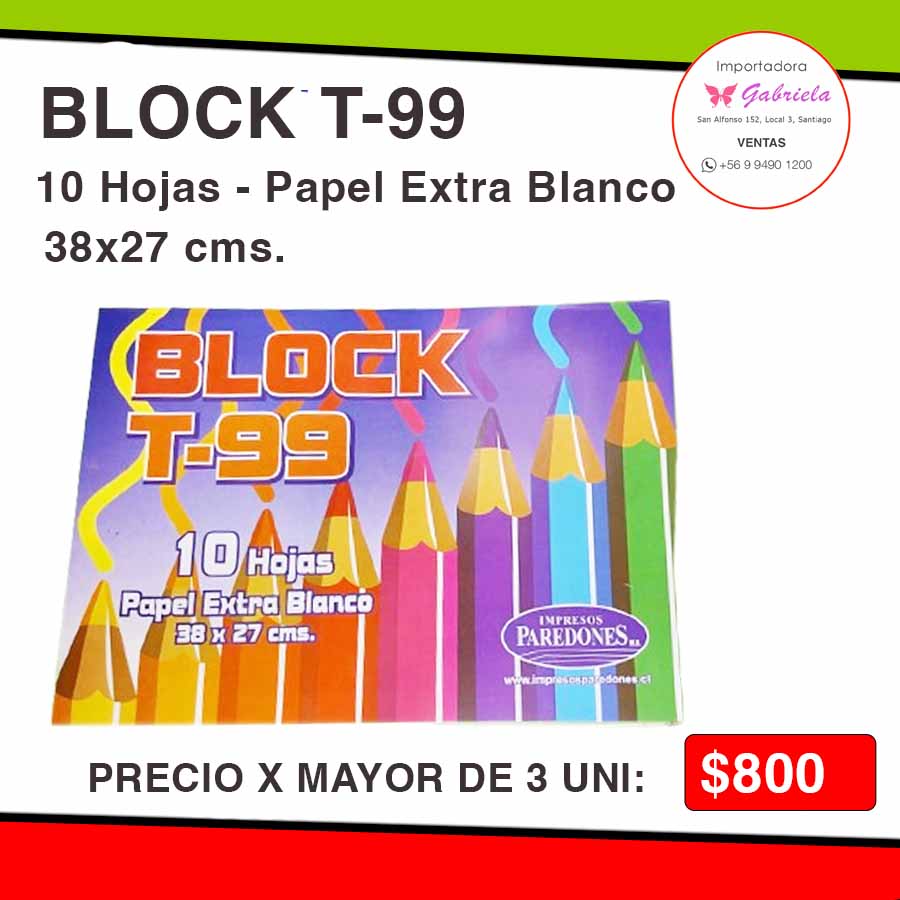 Block T-99 - 10 Hojas - 38x27 cms - Precio desde 3 Unidades