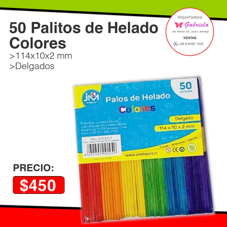 50 Palitos de Helados de Colores delgados