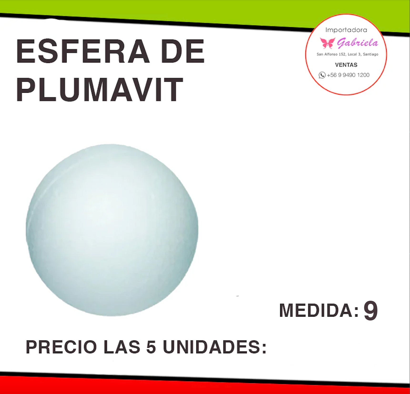 ESFERA DE PLUMAVIT - MEDIDA: 9 - PRECIO X 5 UNIDADES