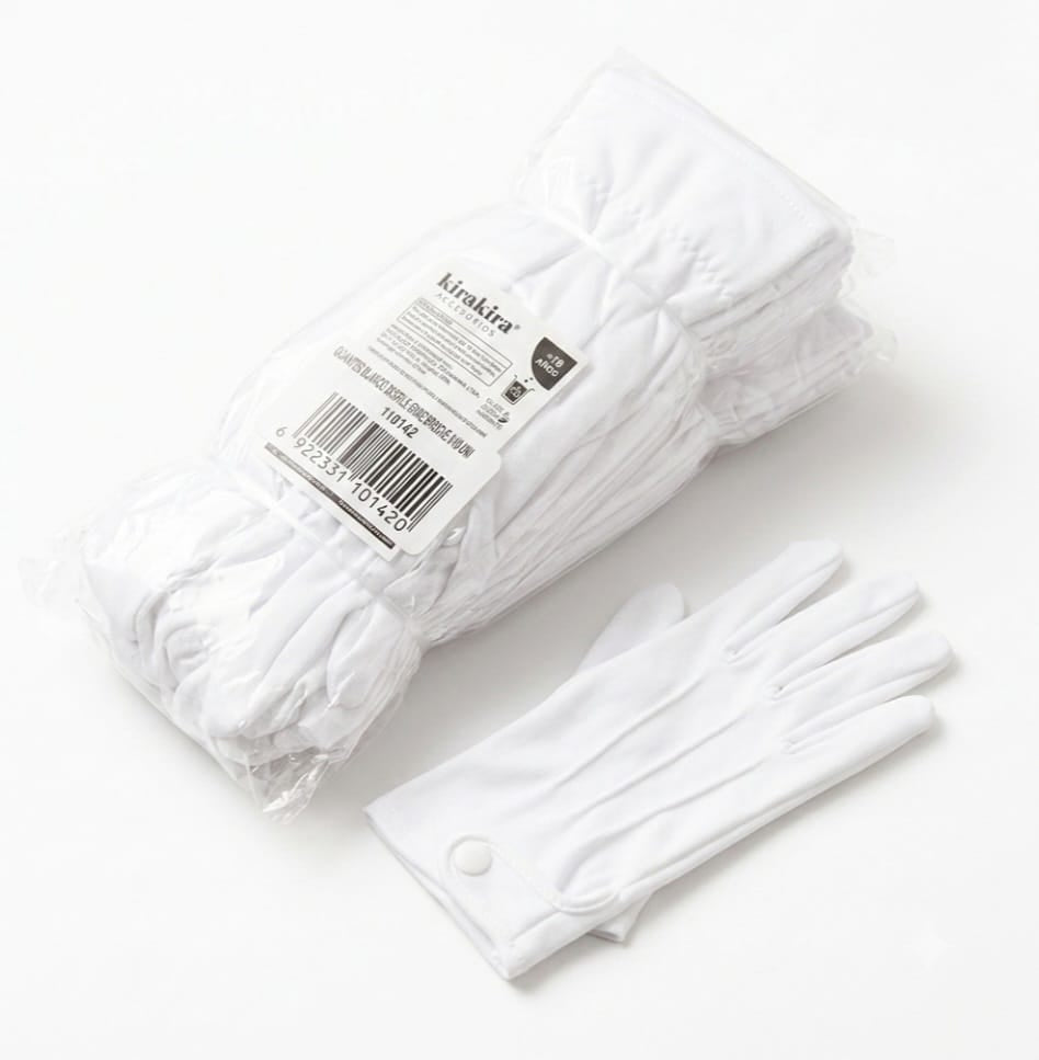 Guante Blanco Desfile Grande con Broche - Precios 10 Unidades