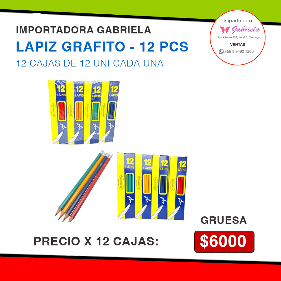 Lapiz Grafito 12 pcs - Precio por caja x 12 cajas