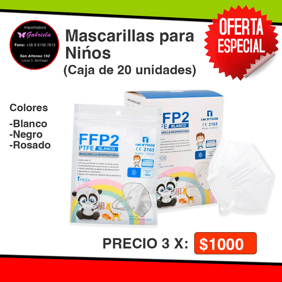 GRAN OFERTA: Mascarillas para niños (Caja de 20 unidades) 3X$1000