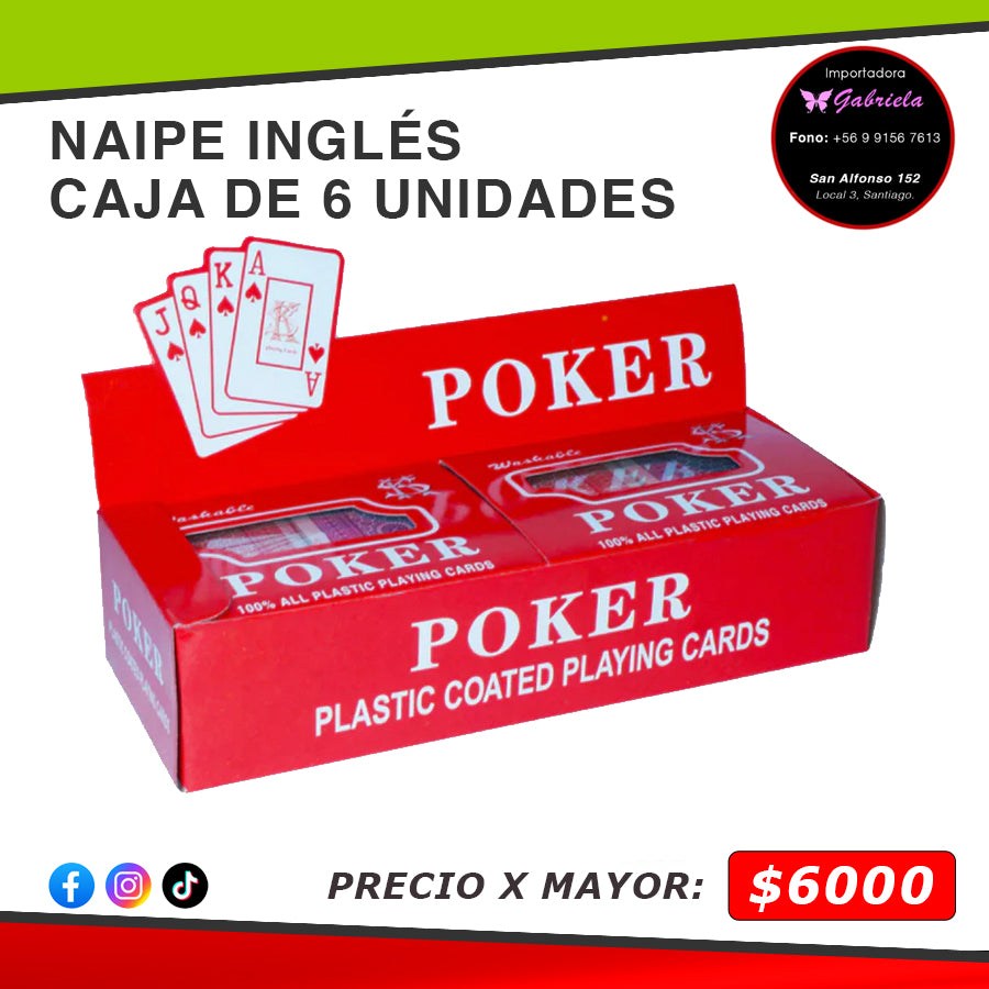Naipe Inglés Plástificado - Caja de 6 Unidades