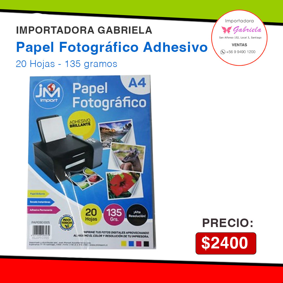Papel Fotográfico Adhesivo - 20 hojas - 135 gramos