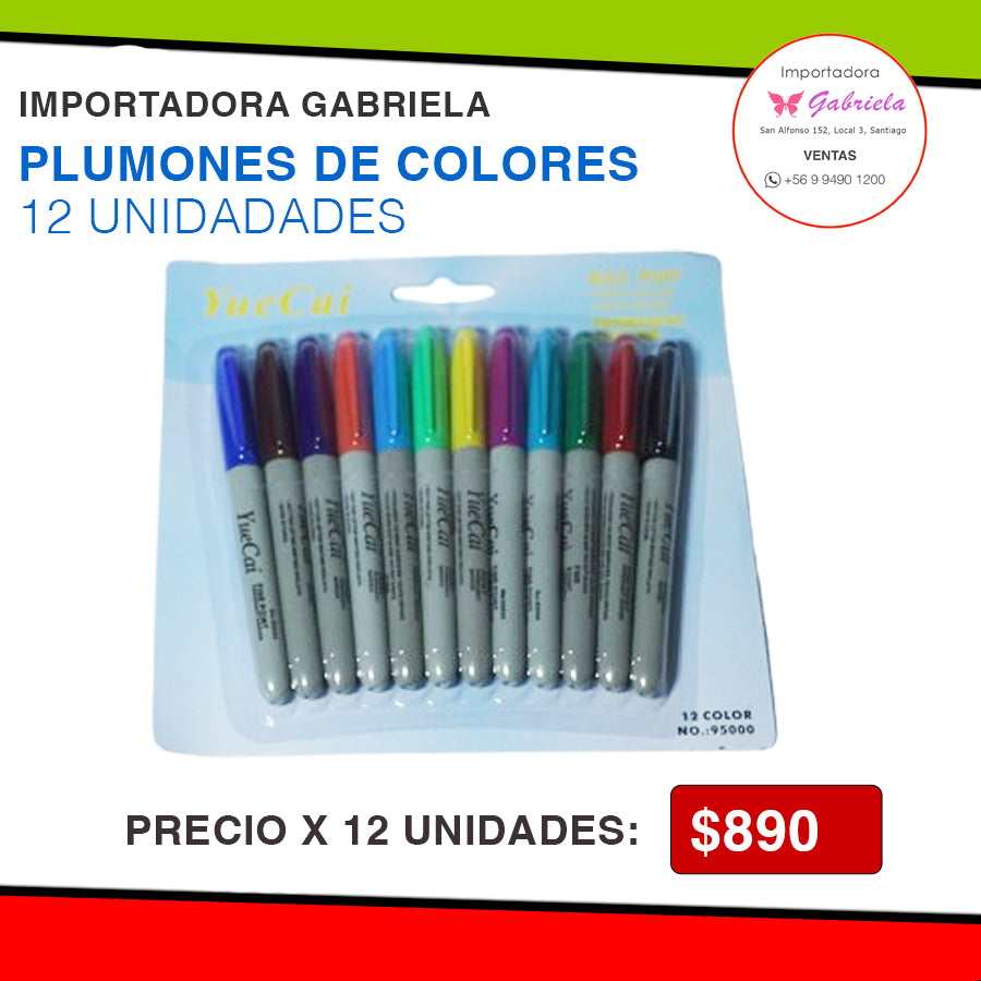 Plumones de colores - 12 unidades