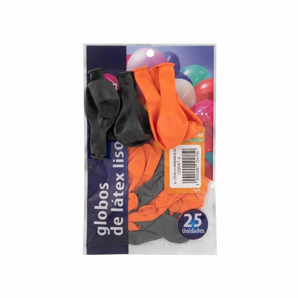Bolsa de 25 Globos de Látex Naranja y Negro - Ideales para Halloween y Fiestas Temáticas