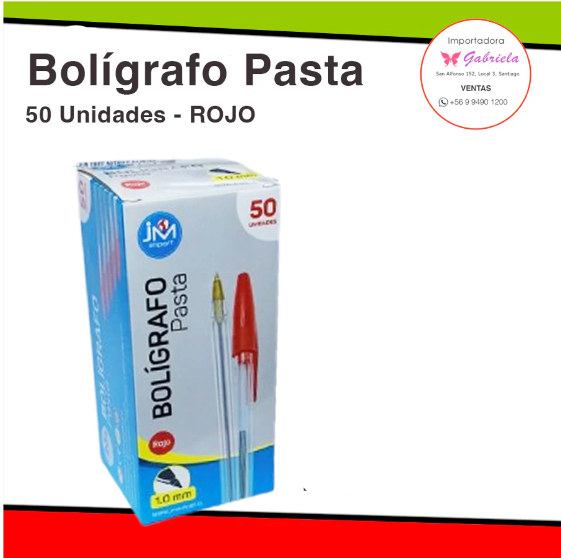 Bolígrafo a Pasta de color Rojo de 50 Unidades