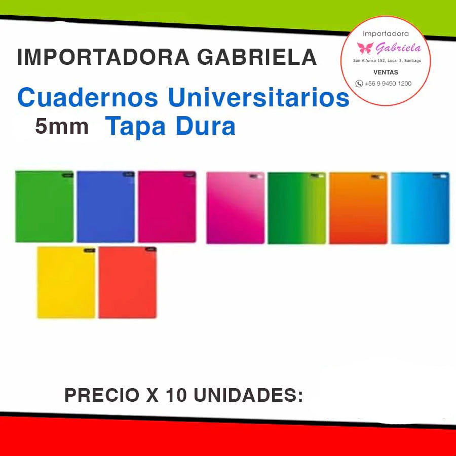 10 Cuadernos Universitarios Cuadriculados de 5 mm