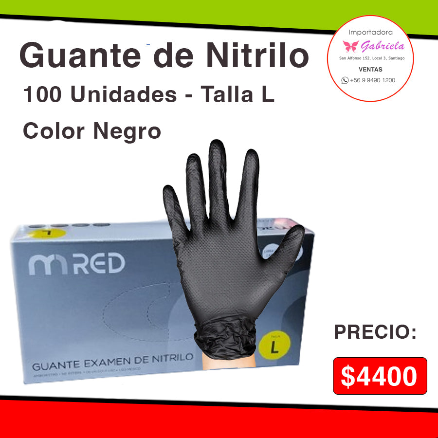 Guante de Nitrilo - 100 Unidades - Talla L - Color Negro