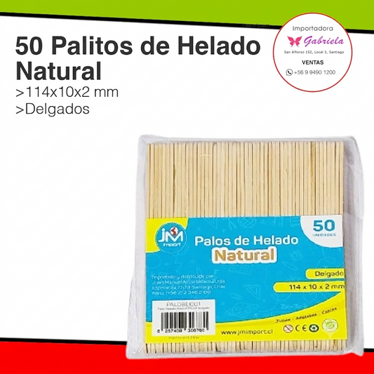 50 Palitos de Helado Natural o Madera - Delgado