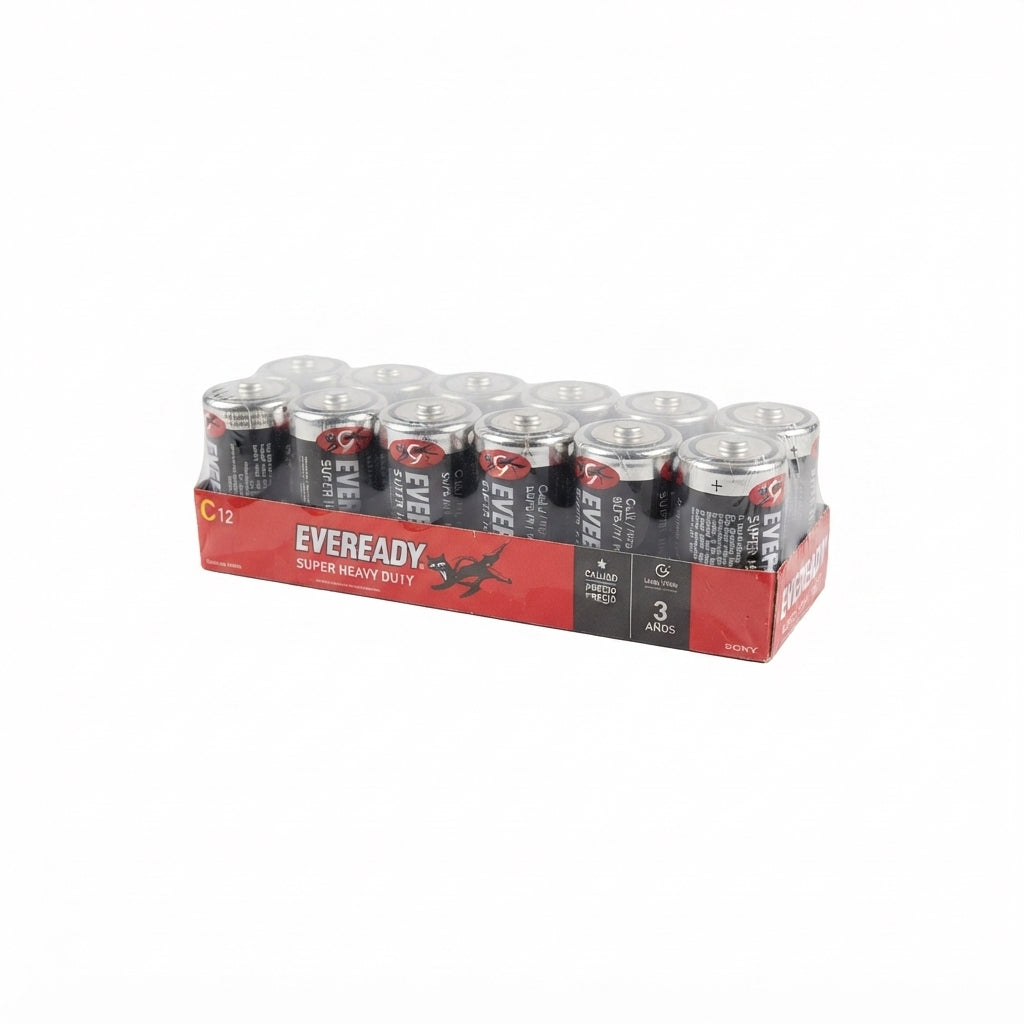 Pack de 12 pilas de carbón-zinc tipo C (mediana) de 1.5V Eveready