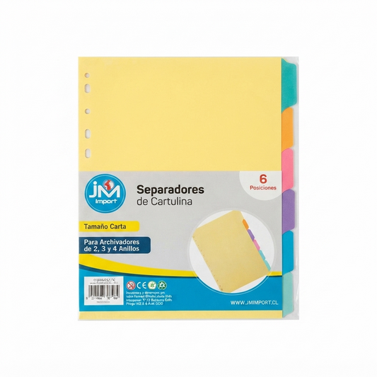 Separadores de Cartulina Tamaño Carta, 6 Posiciones | JM Import