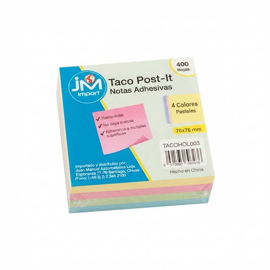 Taco de Notas Adhesivas Pastel 76x76 mm – 400 Hojas | JM Import
