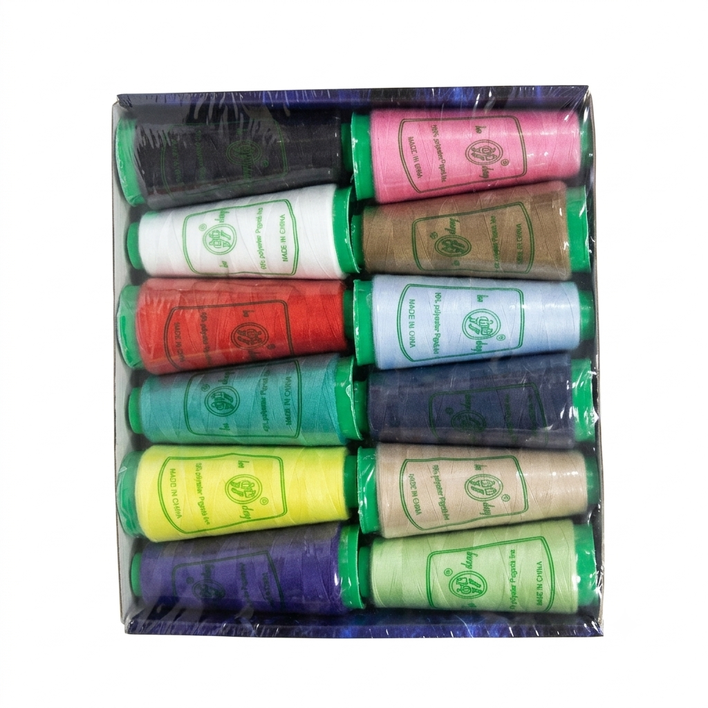 Caja de Hilos para Coser Multicolores – Pack de 12 Bobinas de Poliéster