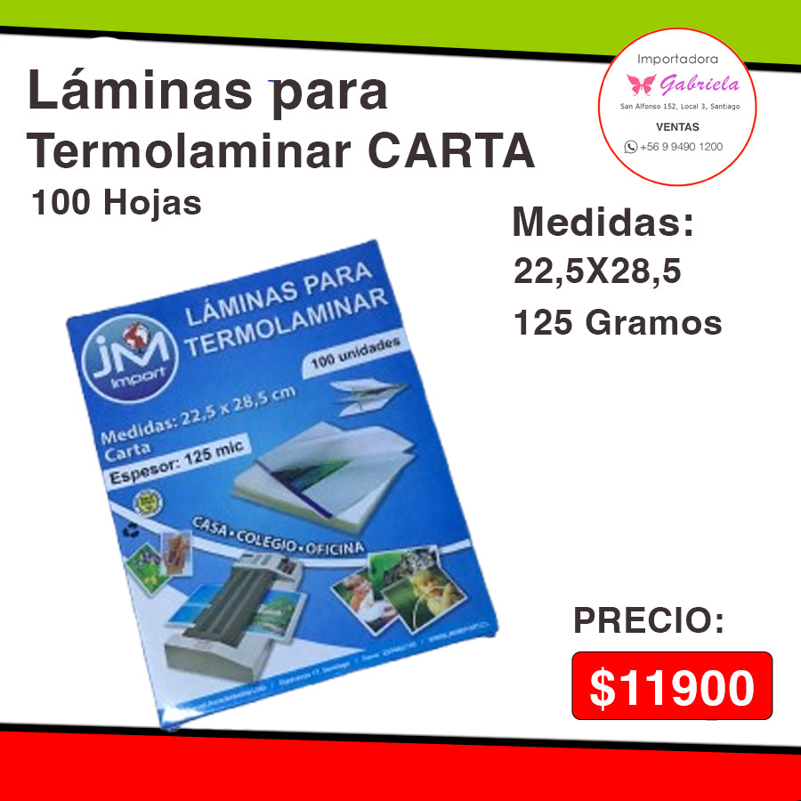 Láminas para Termolaminar de 100 Hojas - Tamaño Carta