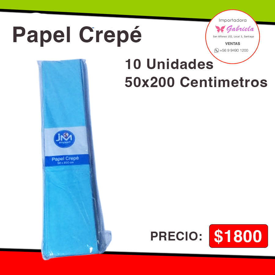 Papel Crepé Color Celeste. - 10 Unidades