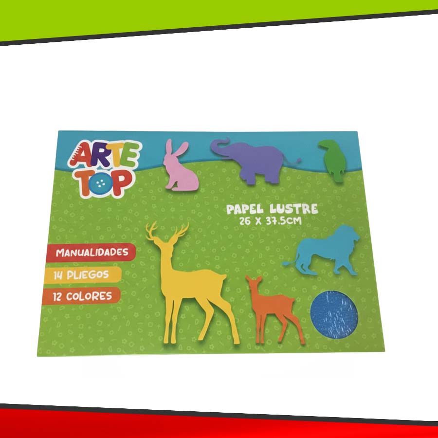 Papel Lustre 14 Pliegos 12 Colores - 26X35,7 CMS