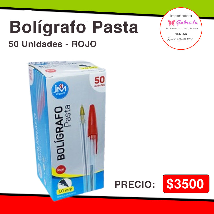 Bolígrafo a Pasta de color Rojo de 50 Unidades