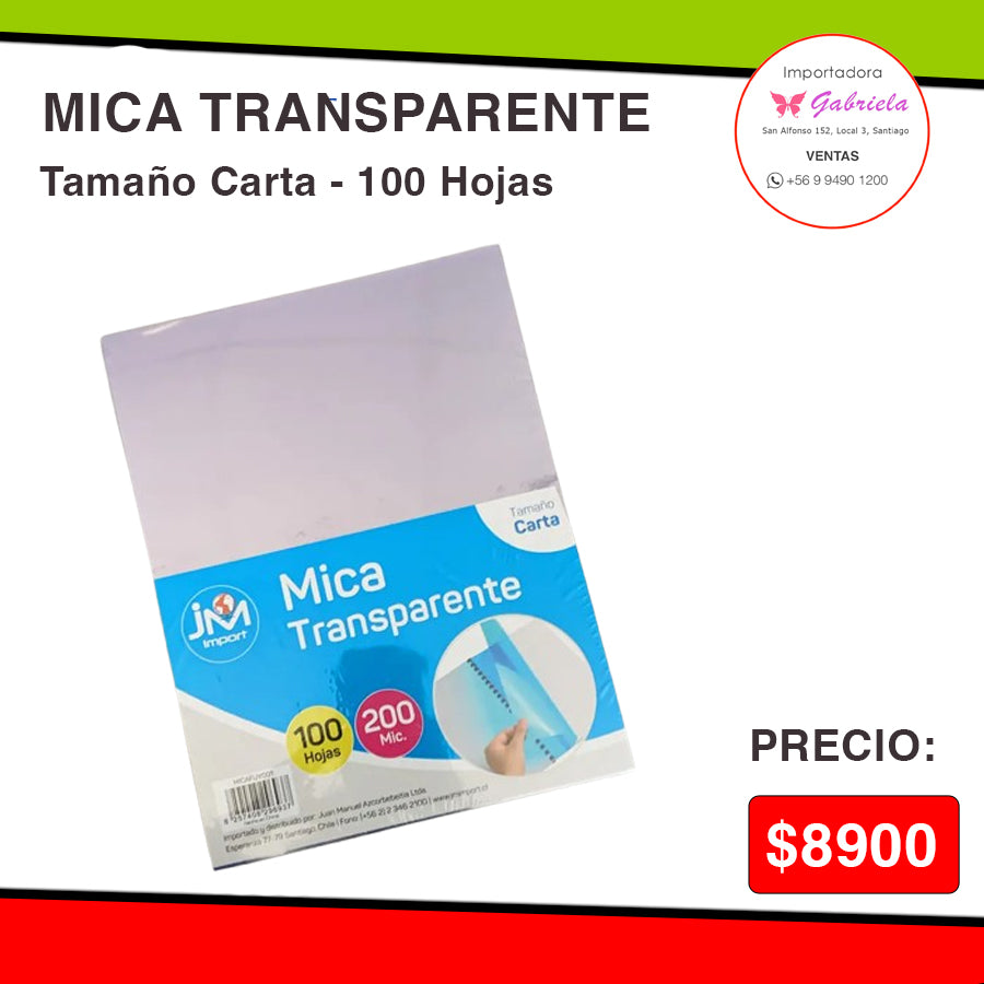 Mica Transparente - Tamaño Carta - 100 Unidades