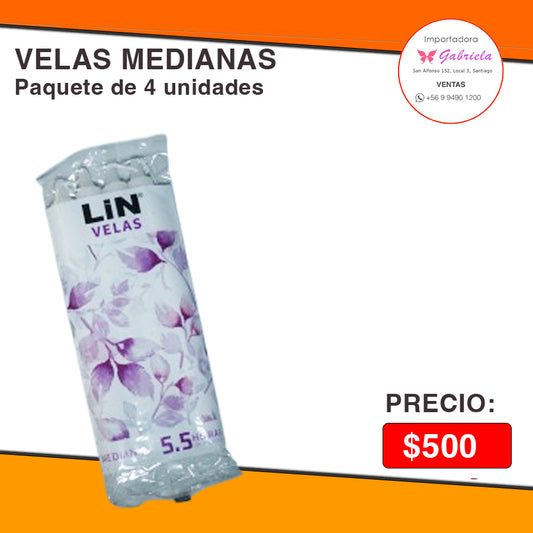 VELAS MEDIANAS  - 4 UNIDADES