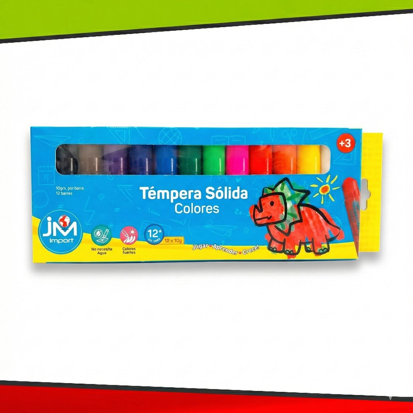 Tempera Sólida 10 gramos x Barra, 12 Barras