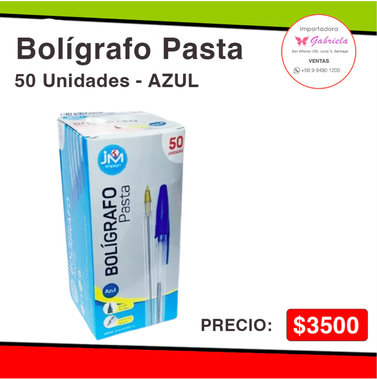 Boligrafo a Pasta de Color Azul - 50 Unid