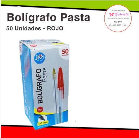 Bolígrafo a Pasta de color Rojo de 50 Unidades